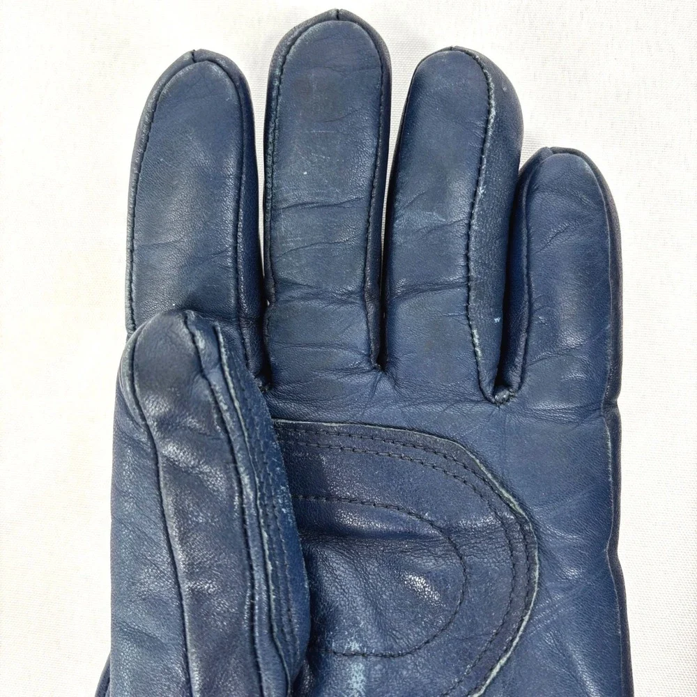 Vintage Snow Winter Gloves Japan Leather Blue Yellow Womens Sz S - Picture 4 of 7